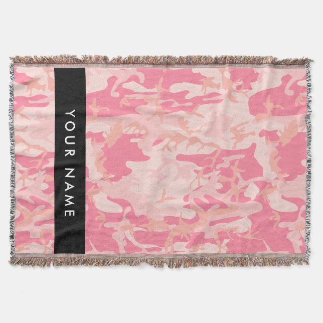 Cobertor Padrão de Camuflagem Rosa, Seu nome, Personalize (Frente)