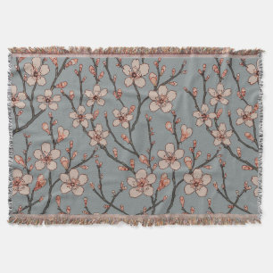 Cobertor Padrão de cereja de flores cor-de-rosa elegante