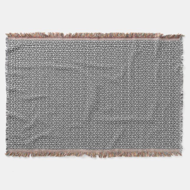 Cobertor Padrão de chave grega preto e branco (Frente)