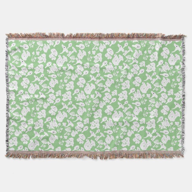 Cobertor Padrão de cogumelo preto 01b verde BG (Frente)