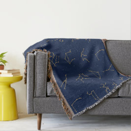 Cobertor Padrão de Constelações Zodiac Azul Dourado e Marin