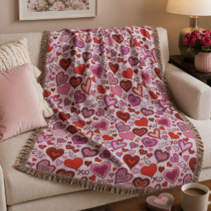 Cobertor Padrão de Corações Rosa Vermelho Fofo Amor