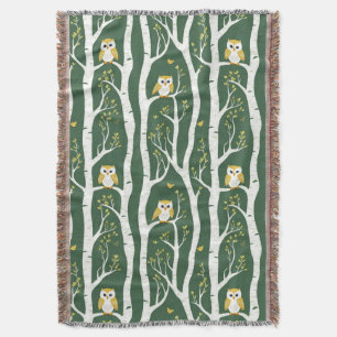 Cobertor Padrão de coruja branca e árvore de aves
