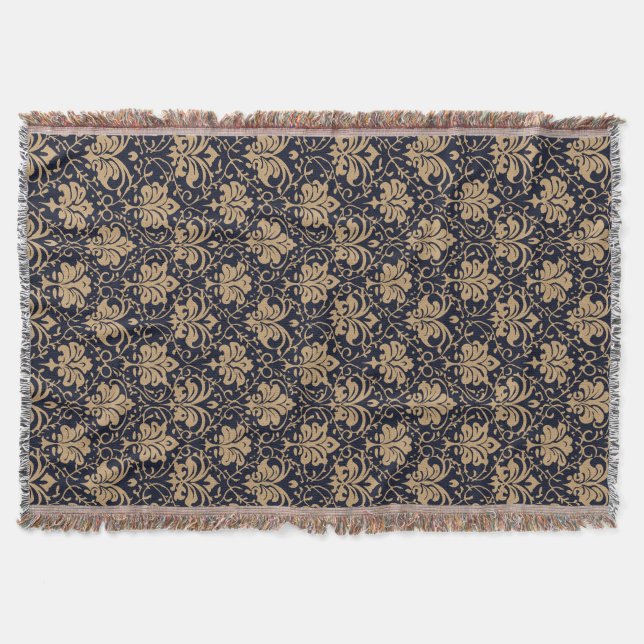 Cobertor Padrão de Damasco Ébano e Dourado (Frente)