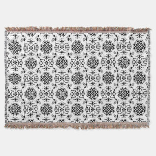 Cobertor Padrão de damasco estilo vintage preto e branco