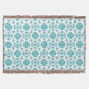 Cobertor Padrão de Damasco Floral em Água e Branco