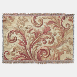 Cobertor Padrão de Damasco Vermelho Suave e Dourado