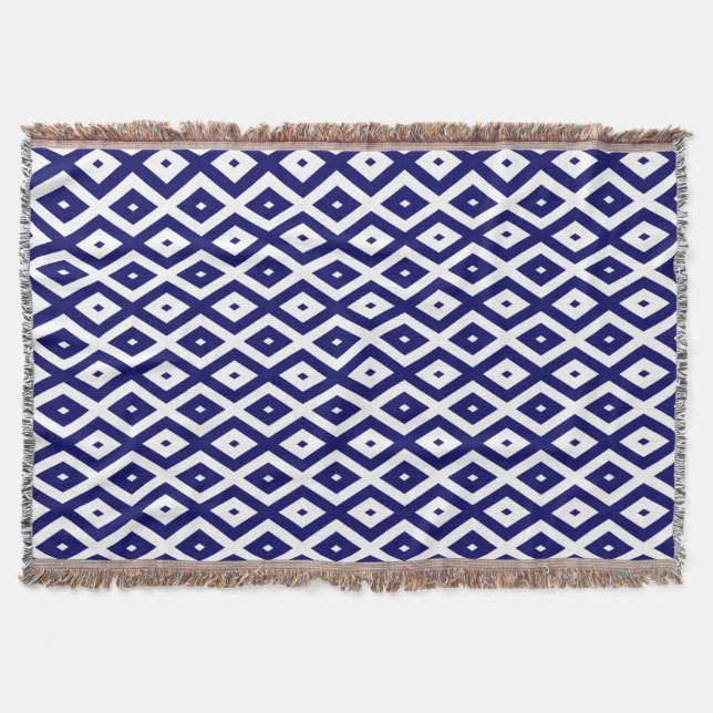 Cobertor Padrão de diamante branco e azul-marinho (Frente)