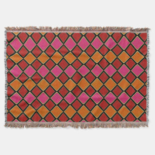 Cobertor Padrão de Diamante Harlequim Vibrante em Vermelho,