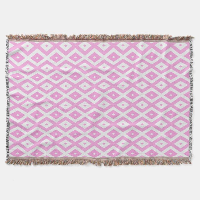 Cobertor Padrão de diamante rosa e branco (Frente)