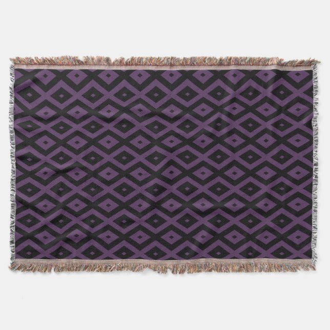 Cobertor Padrão de diamante roxo e preto escuro (Frente)