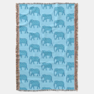 Cobertor Padrão de elefante de flor de lótus, turquesa