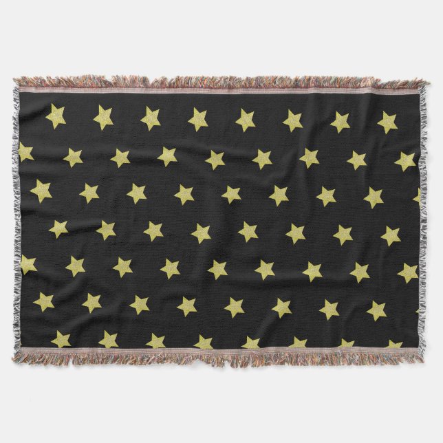 Cobertor Padrão de Estrela Preto e Dourado Elegante (Frente)