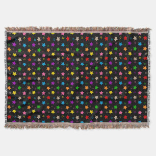 Cobertor Padrão de Estrelas Coloridas em Preto 