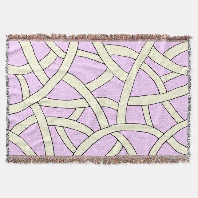 Cobertor Padrão de fantasia desenhada na mão rosa e creme (Frente)