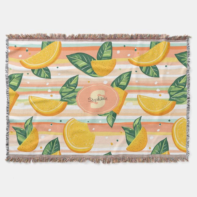 Cobertor Padrão de Fatia Laranja com Folhas Verdes no Paste (Frente)