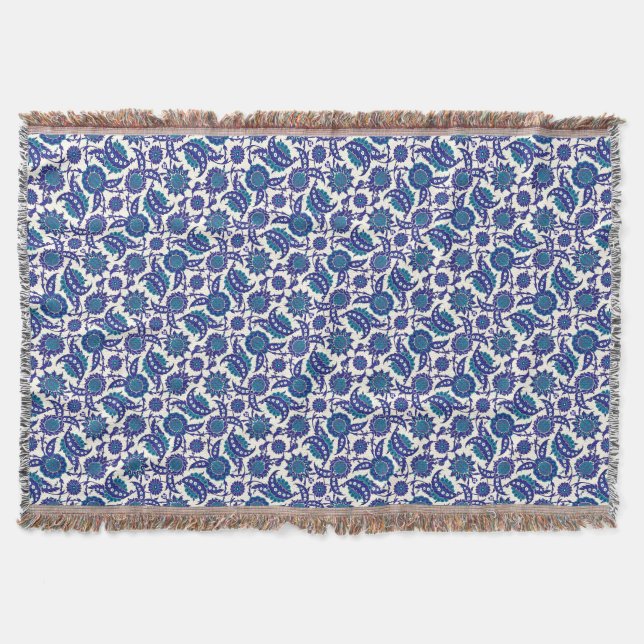 Cobertor Padrão de Flor Iznik Azul (Frente)