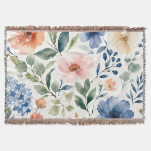 Cobertor Padrão de Flor Silvestre Aquarela Botânica Moderna