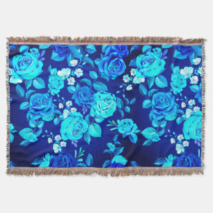 Cobertor Padrão de Flores de Rosa Azul Clássico-87600