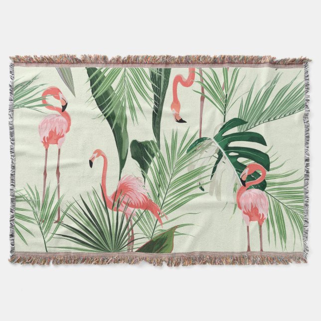 Cobertor Padrão de Flores Exóticas Flamingo Rosa (Frente)