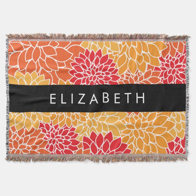 Cobertor Padrão De Flores, Orange Dahlia, Seu Nome (Frente)