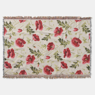 Cobertor Padrão de flores papoulas vermelhas brilhantes vin