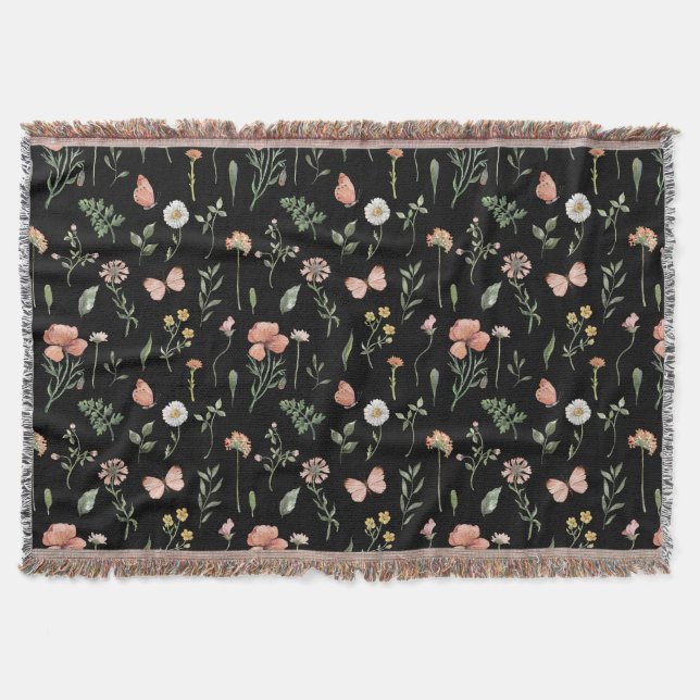 Cobertor Padrão de flores selvagens de aquarela (Frente)