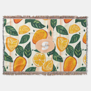 Cobertor Padrão de Fruta de Citros Vibrante com Folhas Verd