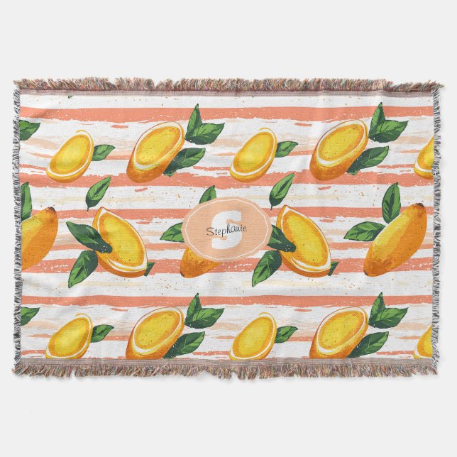 Cobertor Padrão de Fruta de Mango com Folhas Verdes (Frente)