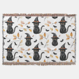 Cobertor Padrão de Gato Preto do Halloween - Gato Bruxo