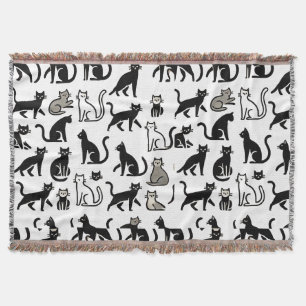 Cobertor Padrão de Gato Preto e Branco 