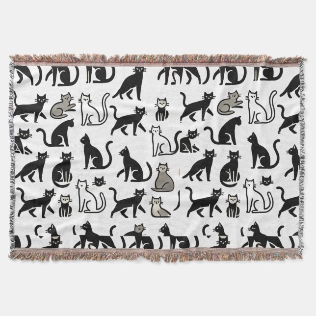 Cobertor Padrão de Gato Preto e Branco  (Frente)