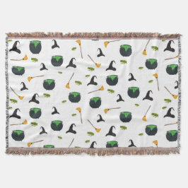 Cobertor Padrão de Halloween da Bruxa Broom Caldron