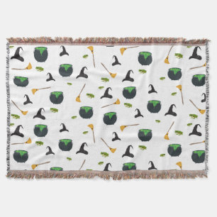 Cobertor Padrão de Halloween da Bruxa Broom Caldron