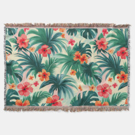Cobertor Padrão de Hibisco Tropical e Folhas de Palma