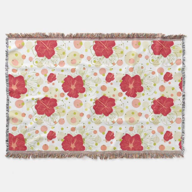 Cobertor Padrão de Hibiscus Desenhado à Mão (Frente)