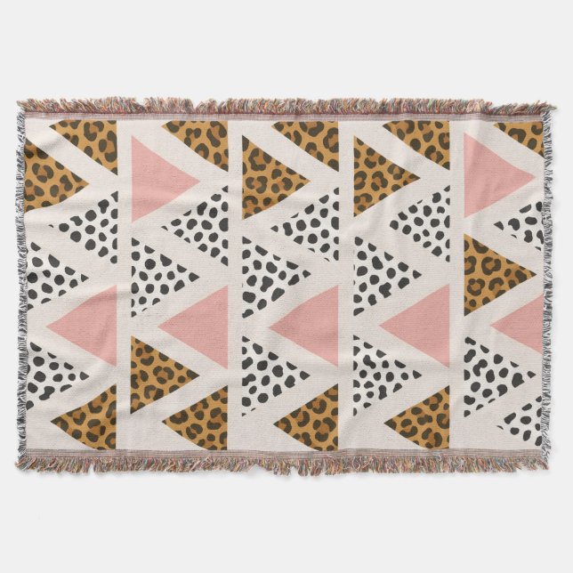 Cobertor Padrão de Leopardo Chic e Triângulo Rosa (Frente)