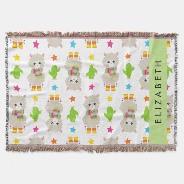 Cobertor Padrão De Lhamas, Alpacas, Cactus, Seu Nome (Frente)