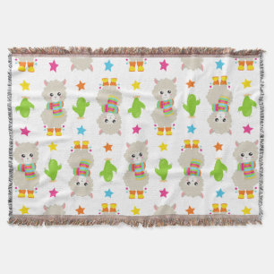 Cobertor Padrão De Lhamas, Lhamas Cutas, Alpacas, Cactus