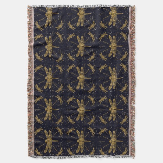 Cobertor Padrão de libélula do ouro - escuro (Frente Vertical)