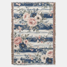 Padrão de Listra Floral Azul Marinho em Aquarela D