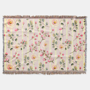 Cobertor Padrão de Listra Floral Rosa Suave