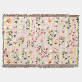 Cobertor Padrão de Listra Floral Rosa Suave