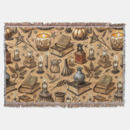 Cobertor Padrão de Livros e Velas de Bruxaria Vintage (2)