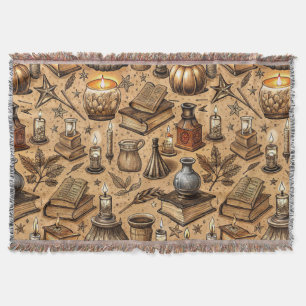 Cobertor Padrão de Livros e Velas de Bruxaria Vintage (2)