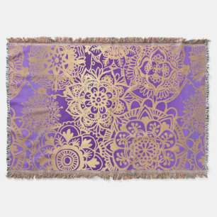 Cobertor Padrão de Mandala Dourado Roxo Elegante