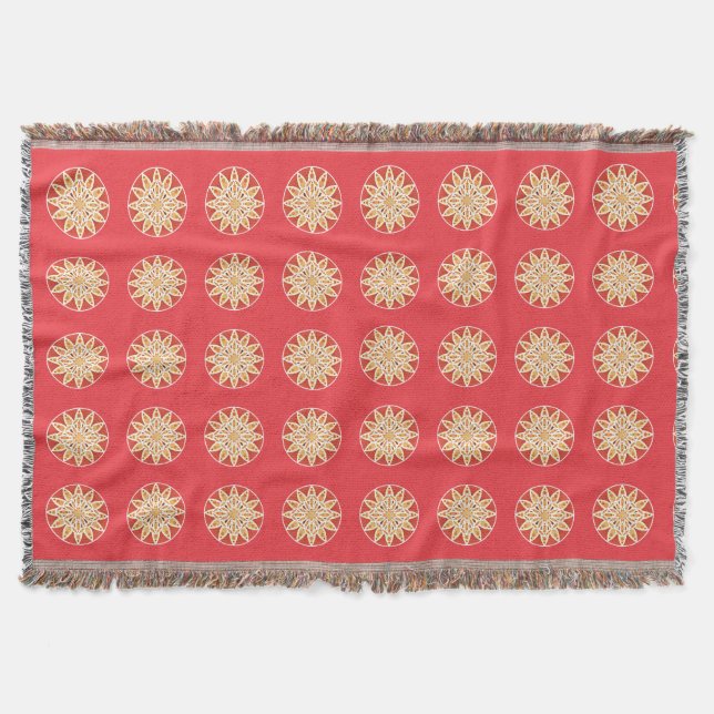Cobertor Padrão de Mandala em camelo, vermelho escuro e bra (Frente)