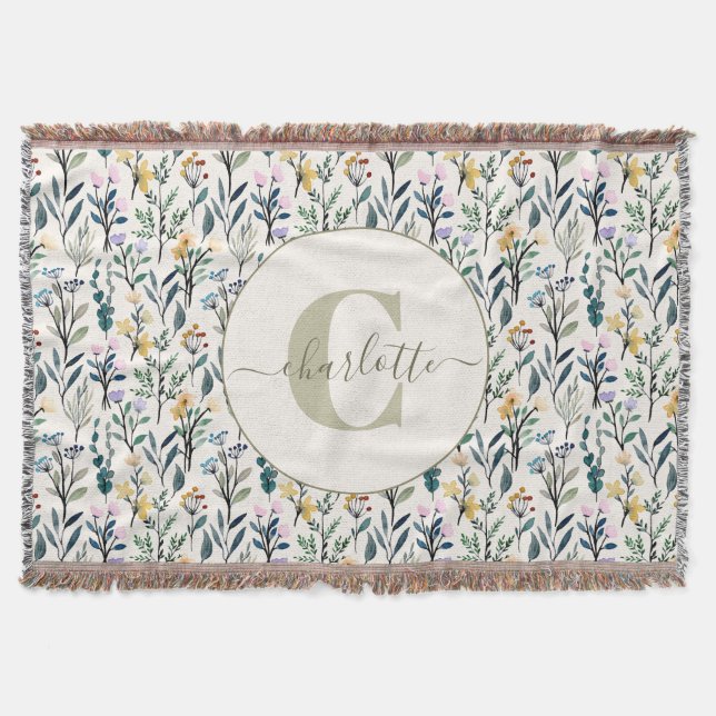 Cobertor Padrão de Monograma de Nome de Flores Silvestres d (Frente)
