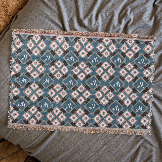 Cobertor Padrão de Monograma Geométrico Moderno (Criador carregado)