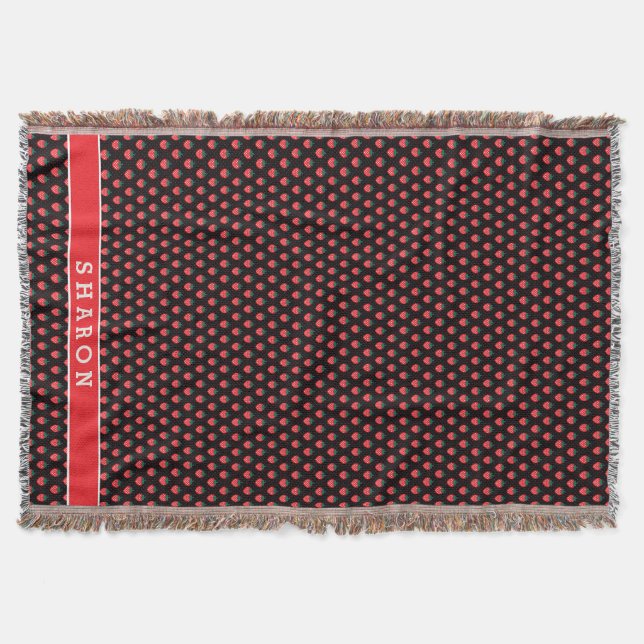 Cobertor Padrão de morango preto rosa fofo monograma (Frente)